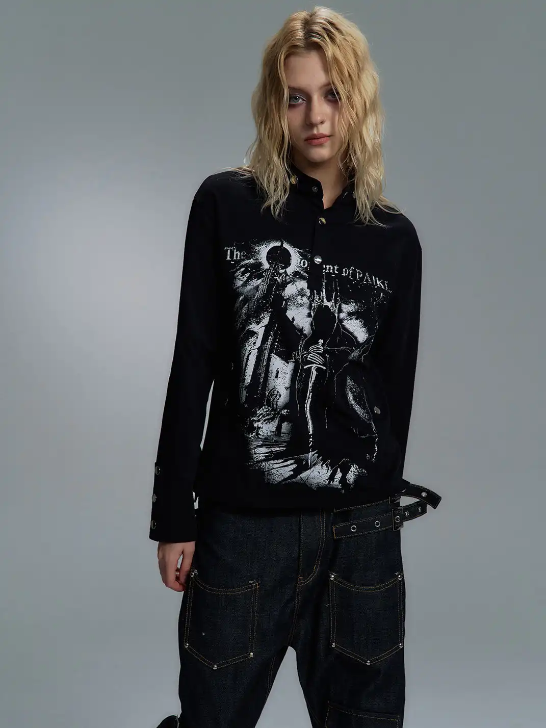 PAIKI | Print Henley Long Sleeve Sweatshirt