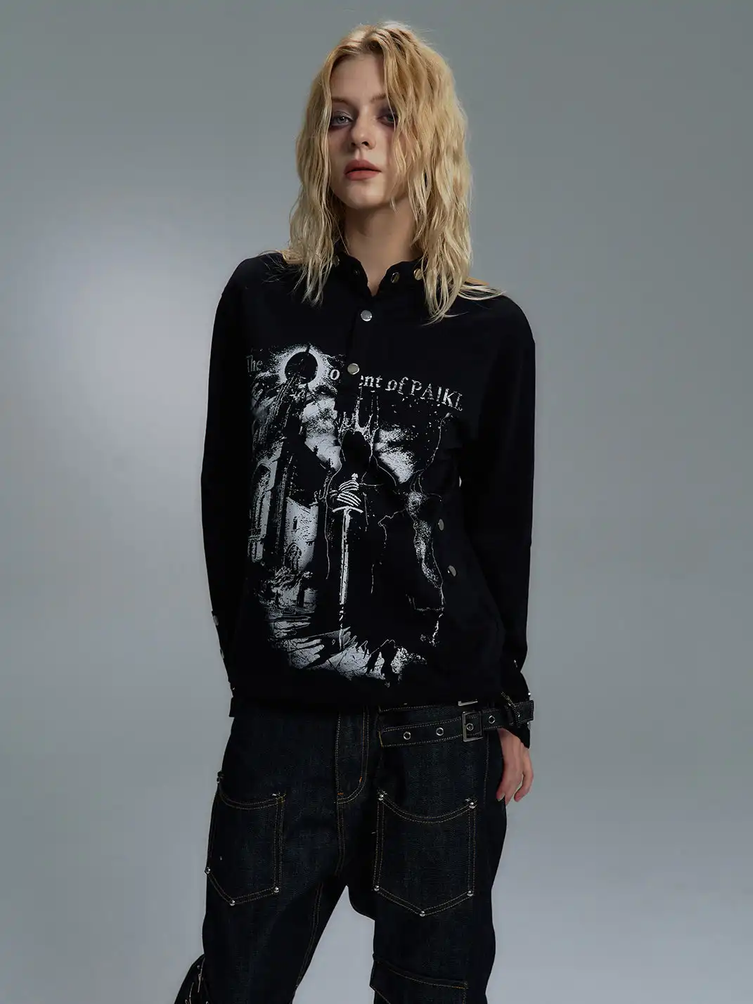 PAIKI | Print Henley Long Sleeve Sweatshirt