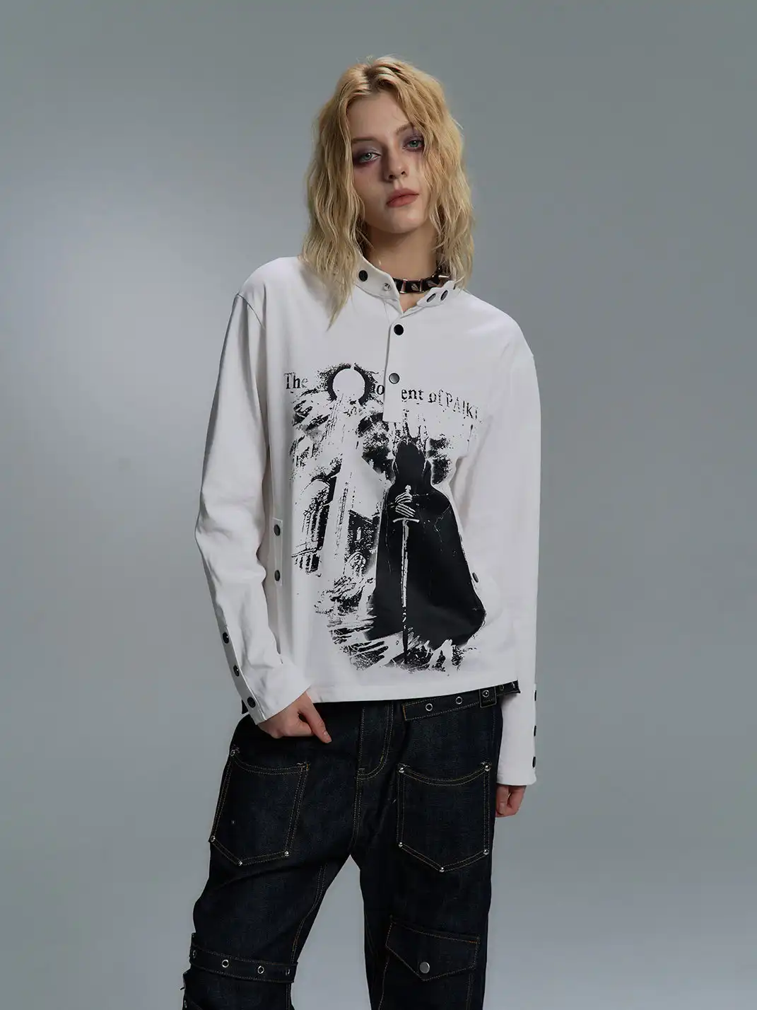 PAIKI | Print Henley Long Sleeve Sweatshirt