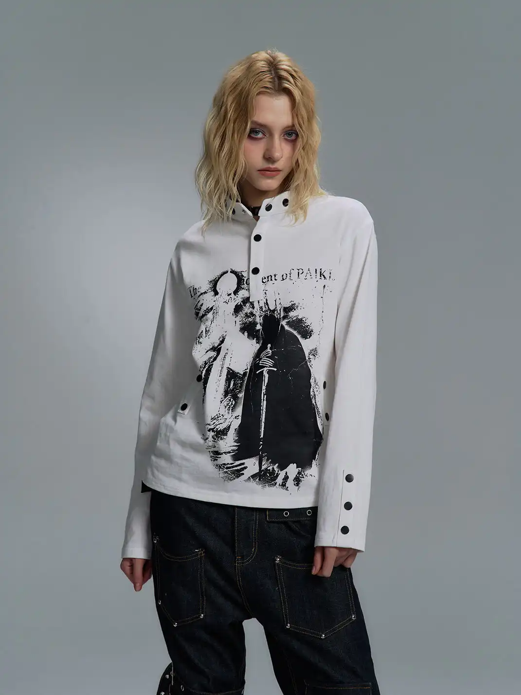 PAIKI | Print Henley Long Sleeve Sweatshirt