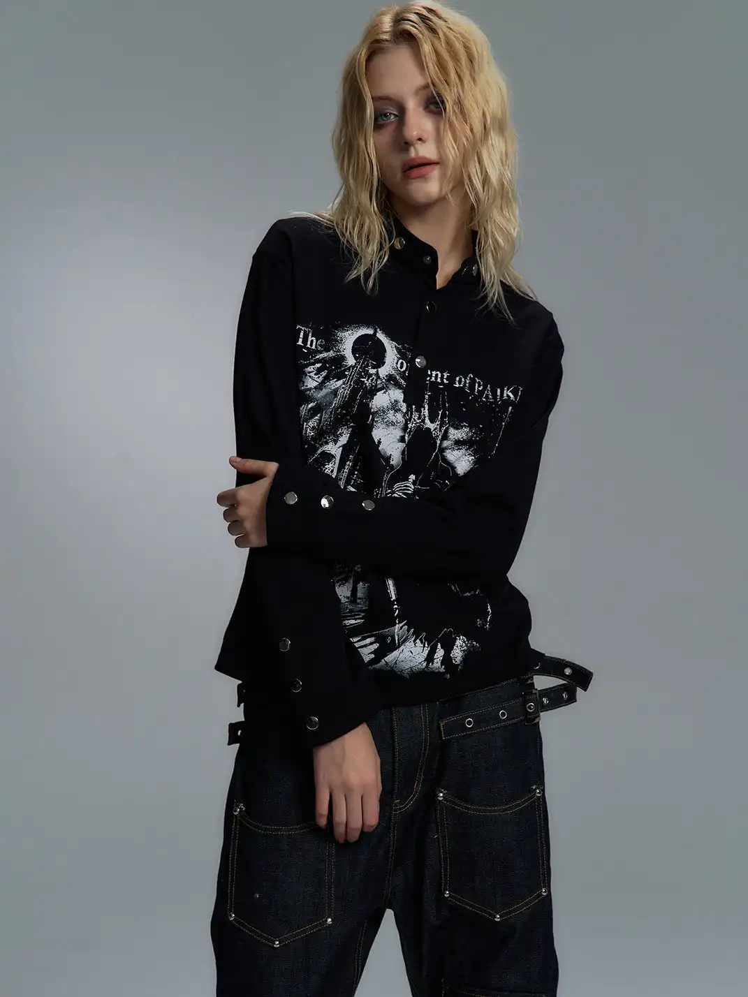 PAIKI | Print Henley Long Sleeve Sweatshirt