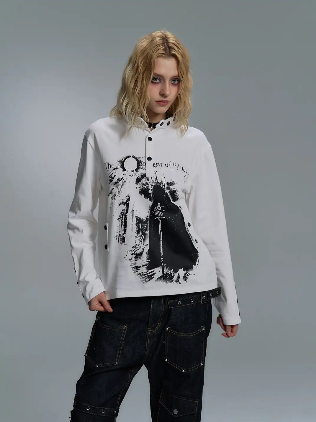 PAIKI | Print Henley Long Sleeve Sweatshirt