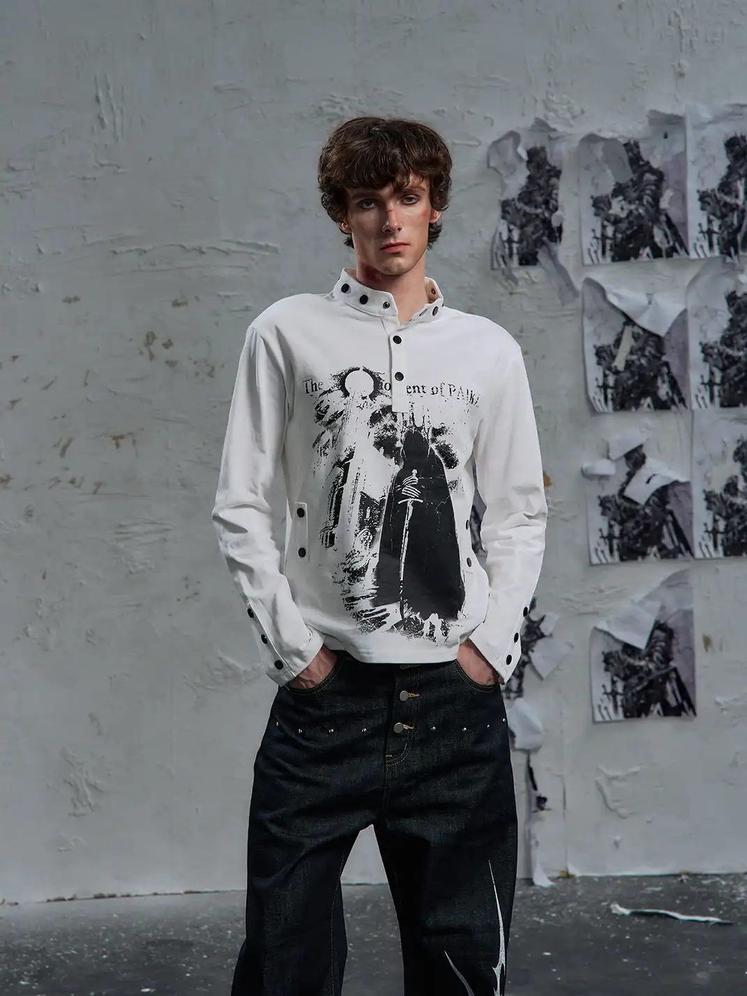 PAIKI | Print Henley Long Sleeve Sweatshirt