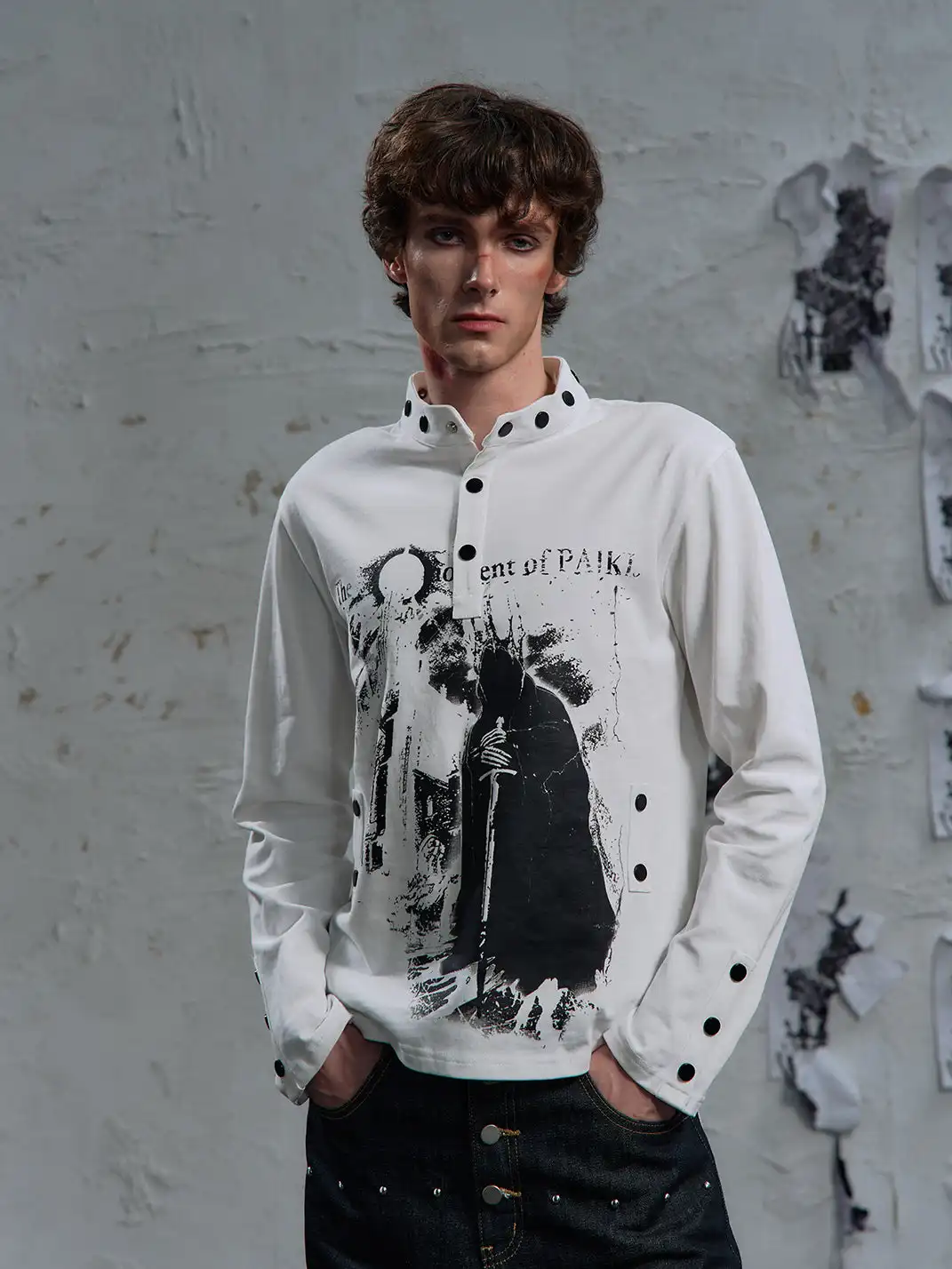 PAIKI | Print Henley Long Sleeve Sweatshirt