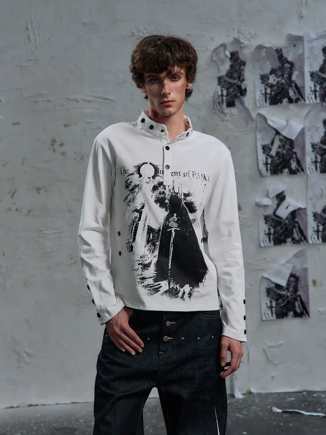PAIKI | Print Henley Long Sleeve Sweatshirt