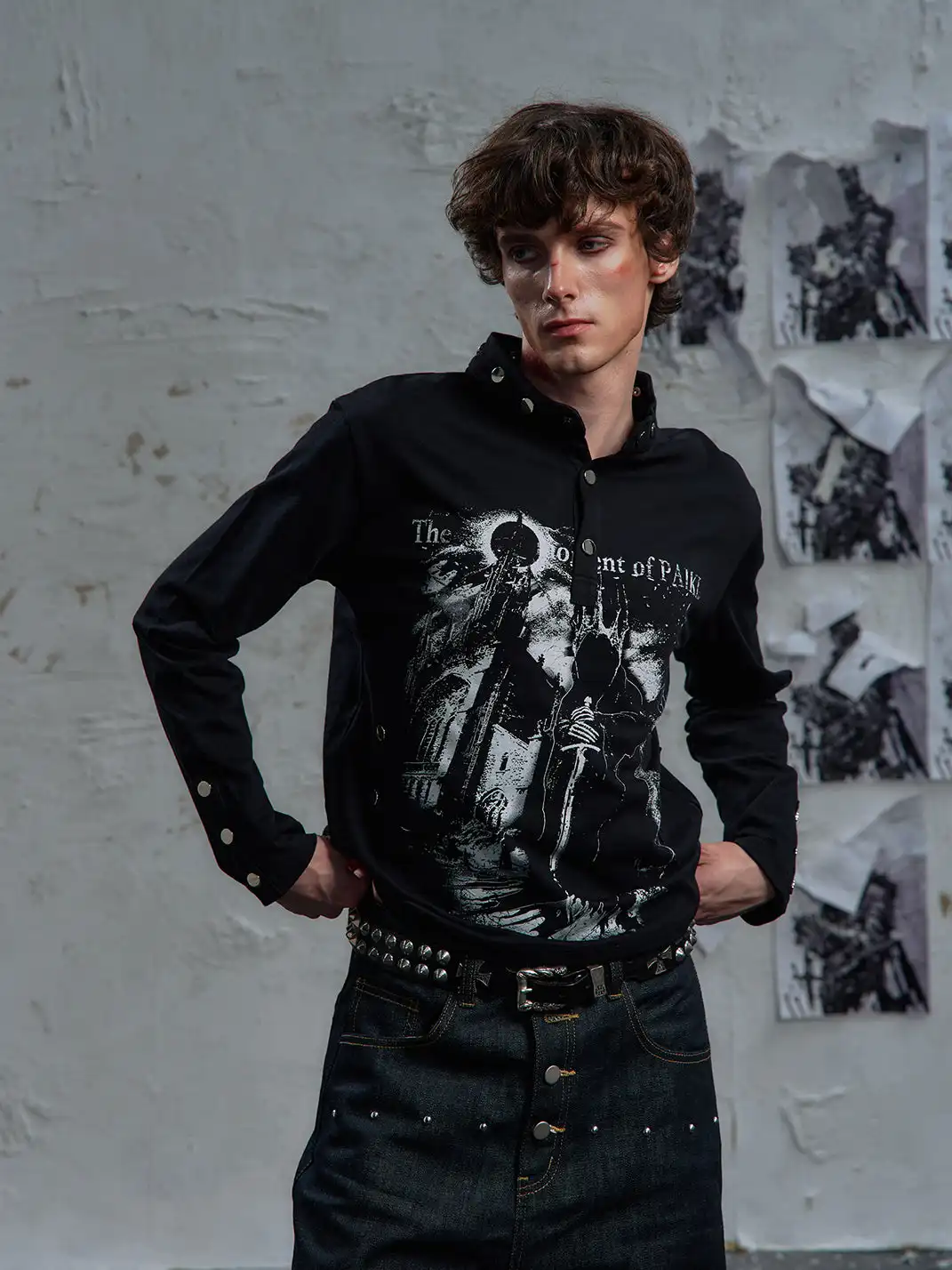 PAIKI | Print Henley Long Sleeve Sweatshirt
