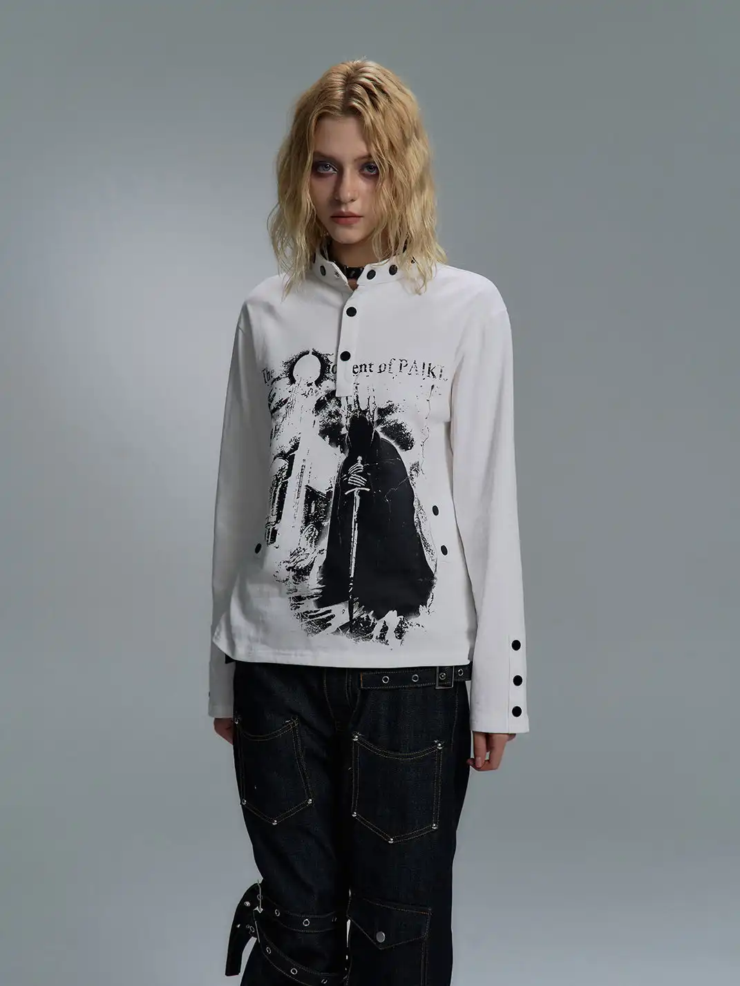 PAIKI | Print Henley Long Sleeve Sweatshirt