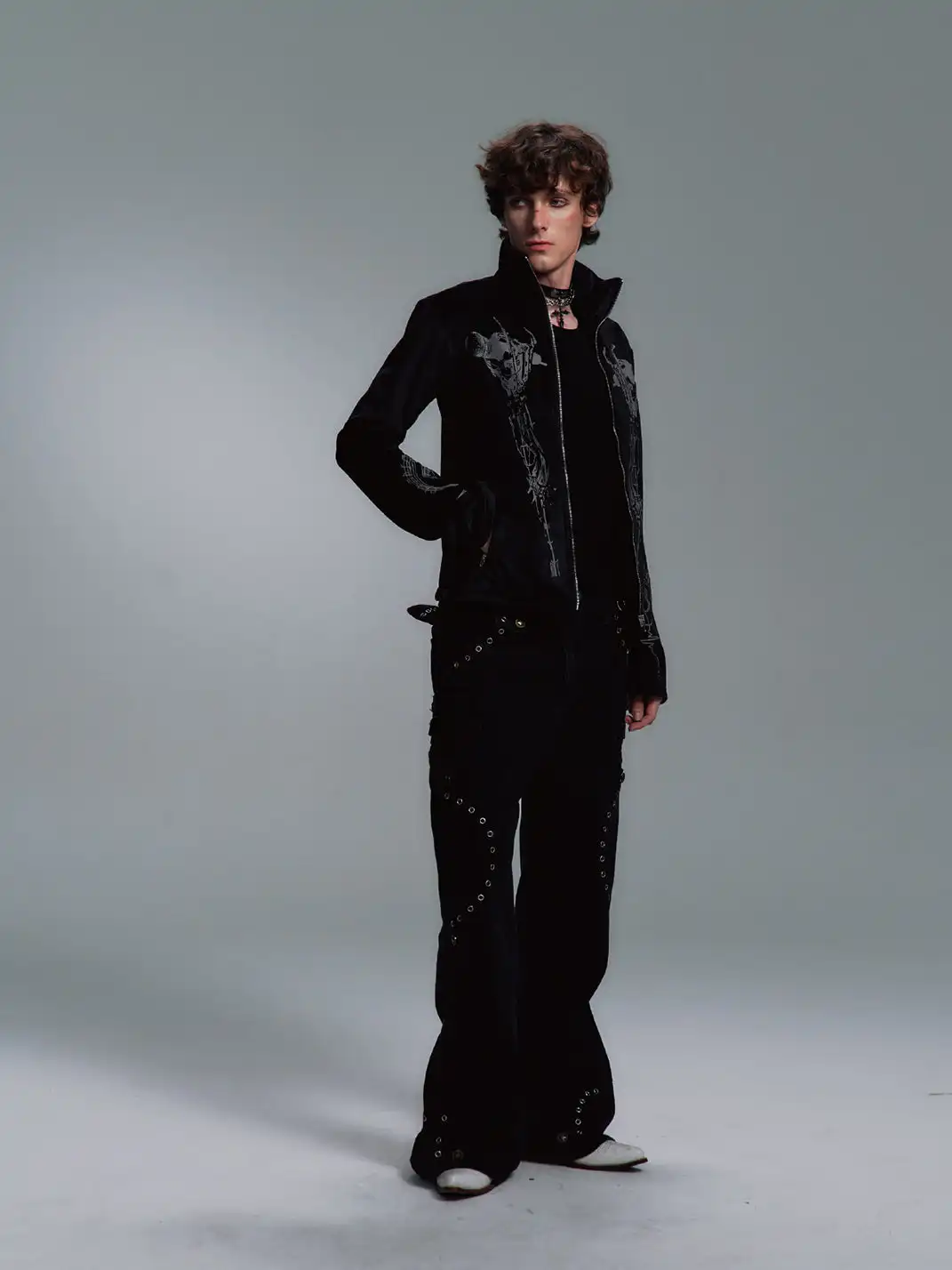 PAIKI | Skull Singer & Music Note Velvet Zip Jacket