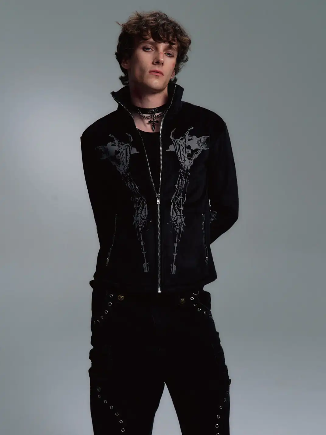 PAIKI | Skull Singer & Music Note Velvet Zip Jacket