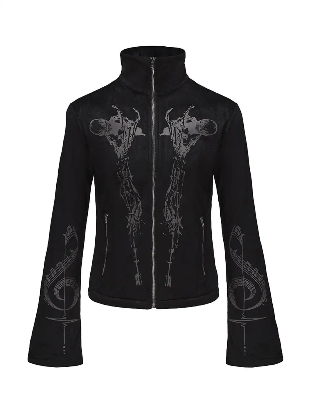PAIKI | Skull Singer & Music Note Velvet Zip Jacket