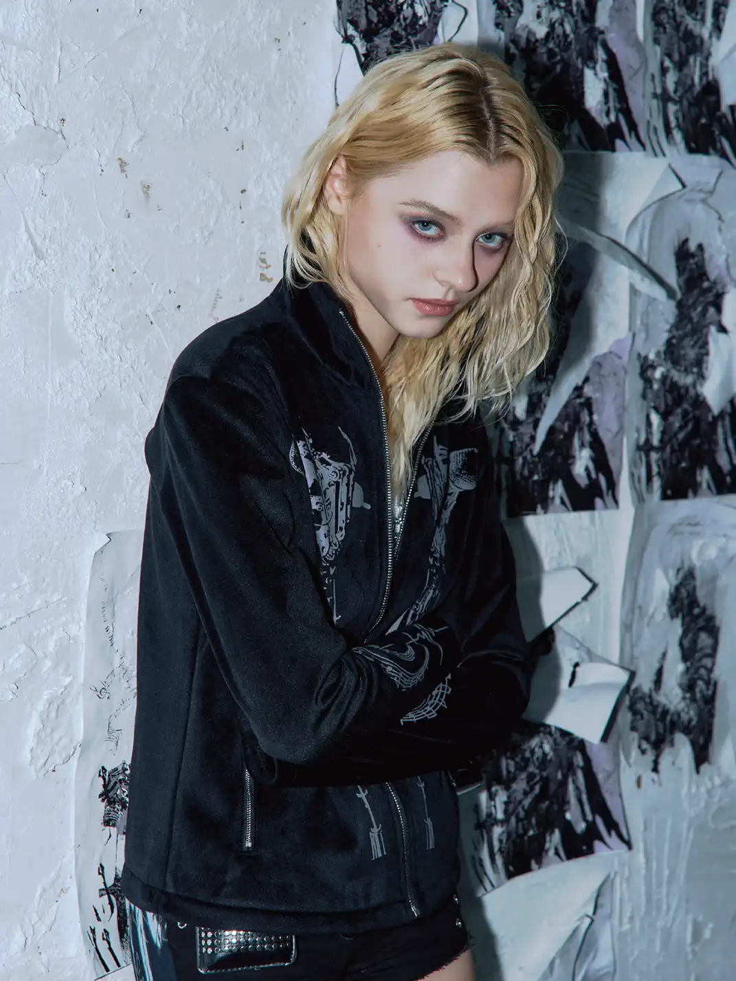 PAIKI | Skull Singer & Music Note Velvet Zip Jacket