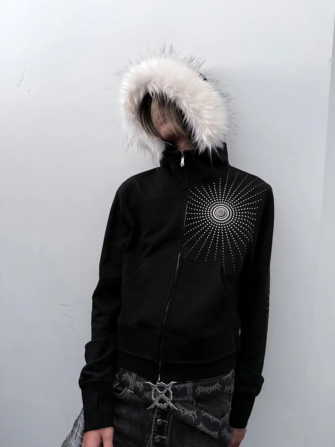 PAIKI | Faux Fur Hooded Visual Aesthetic Zip Sweatshirt