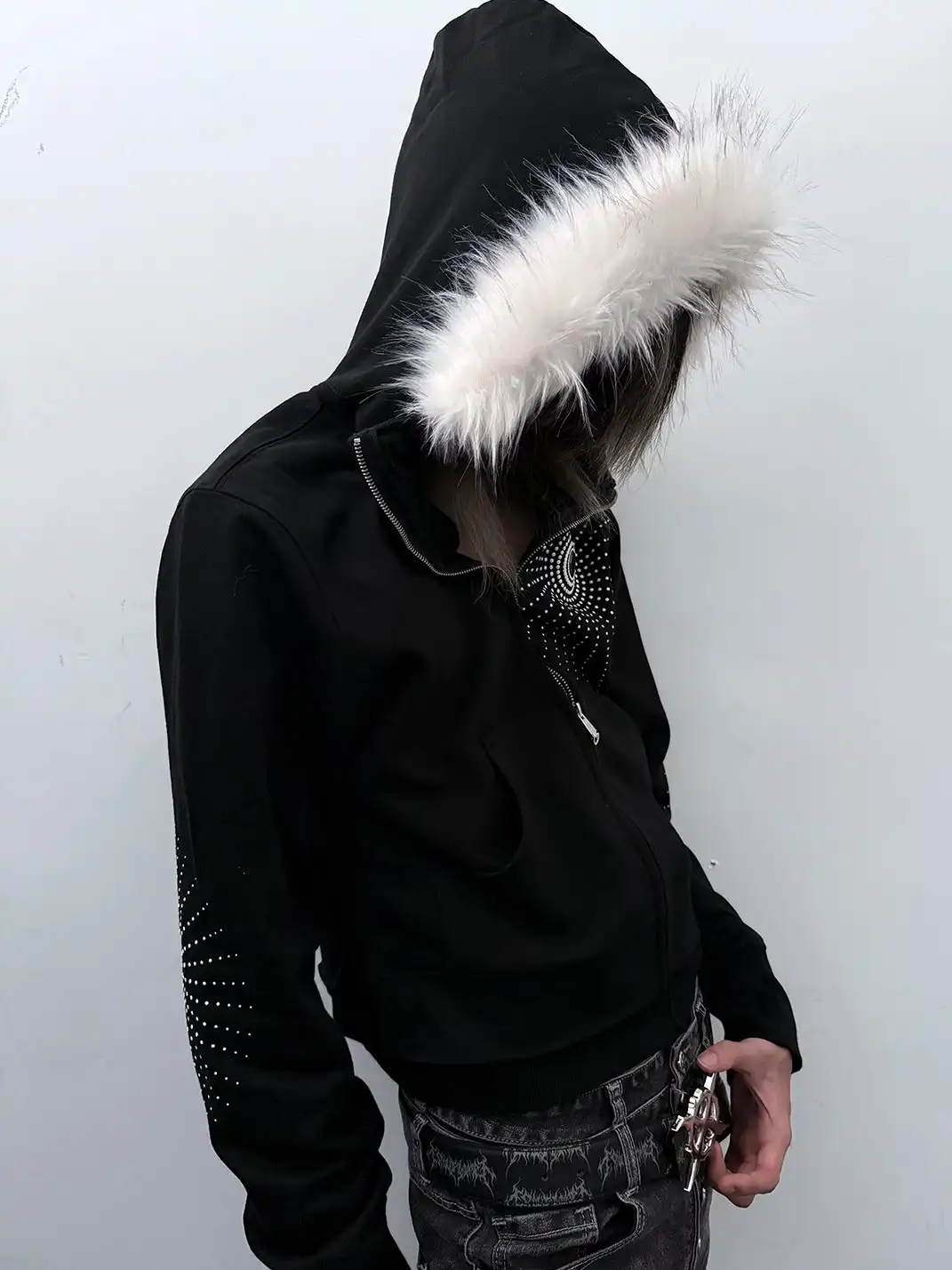 PAIKI | Faux Fur Hooded Visual Aesthetic Zip Sweatshirt
