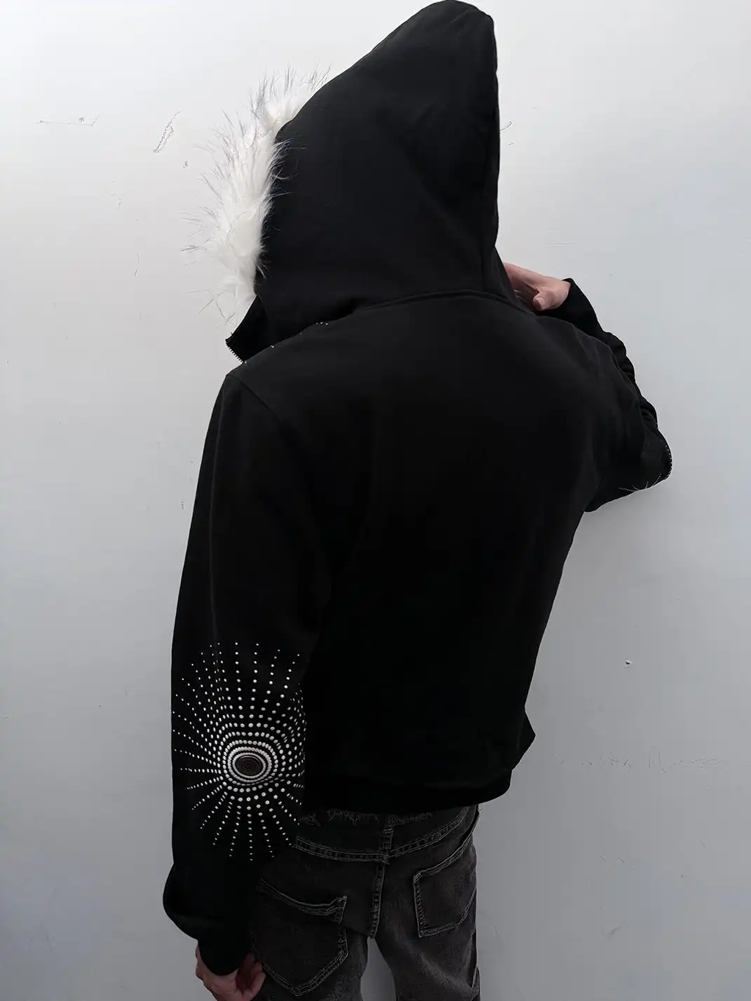 PAIKI | Faux Fur Hooded Visual Aesthetic Zip Sweatshirt