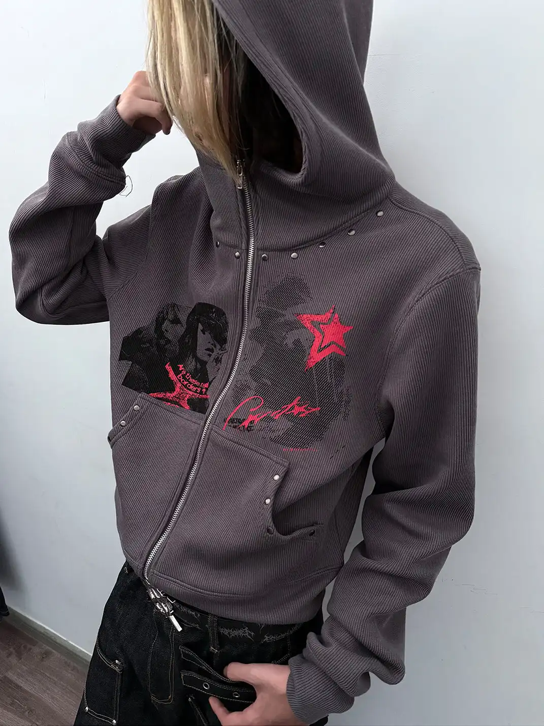 PAIKI | Studded Rebel Girl Visual Hoodie