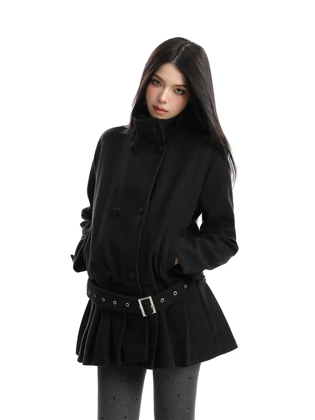 BIGGOLD | Double-Breasted Stand Collar Wool Coat