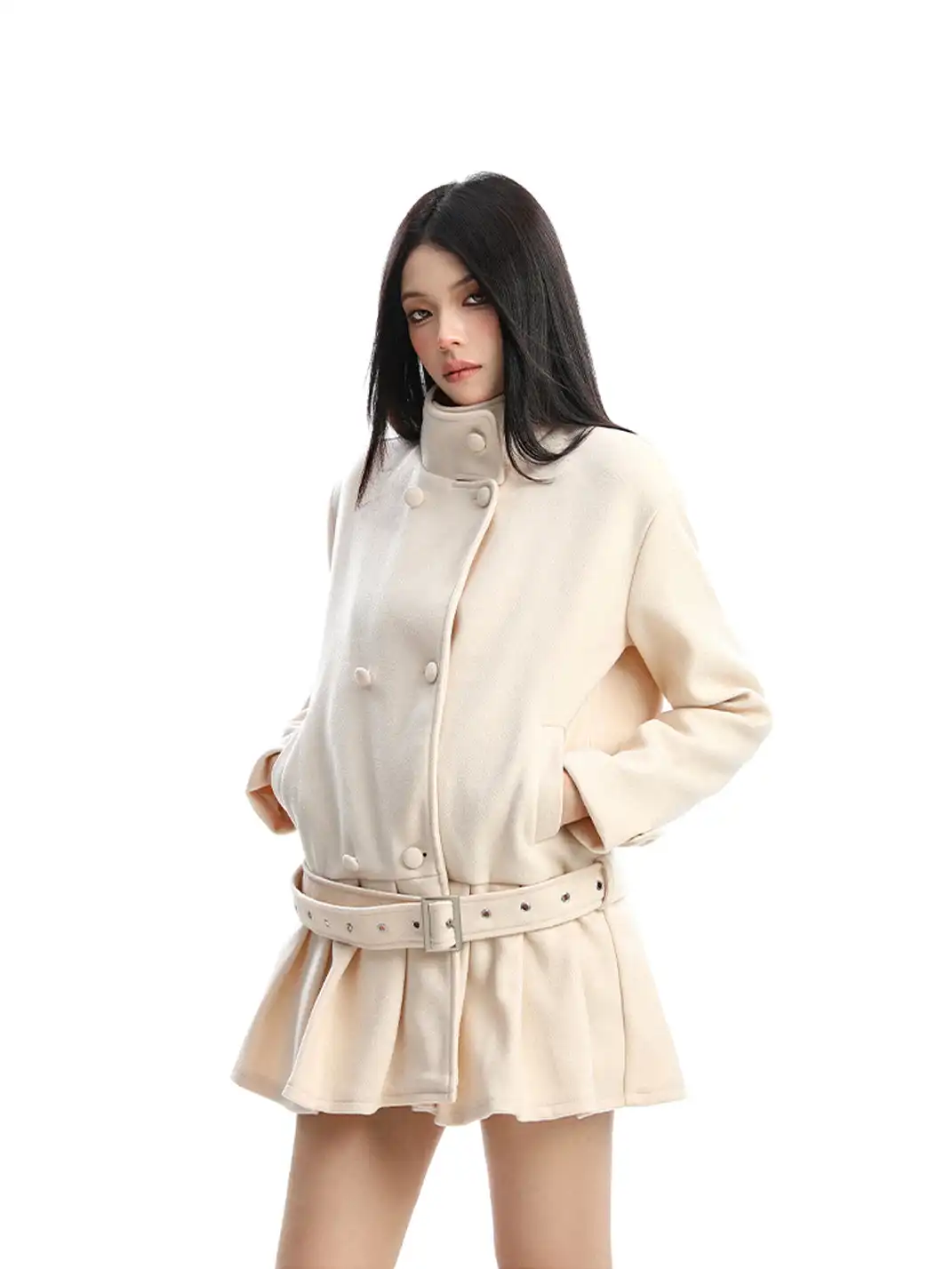 BIGGOLD | Double-Breasted Stand Collar Wool Coat