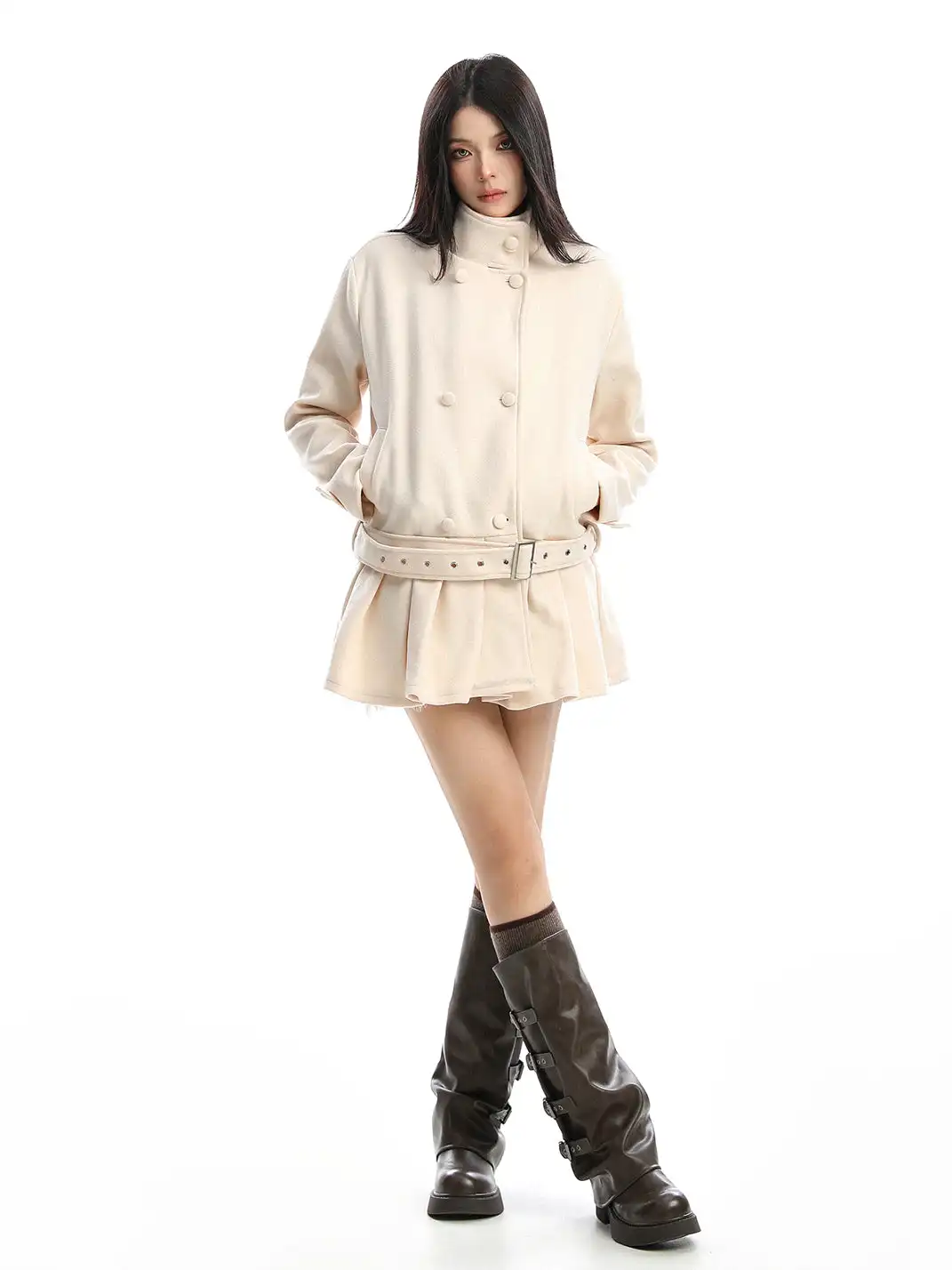 BIGGOLD | Double-Breasted Stand Collar Wool Coat