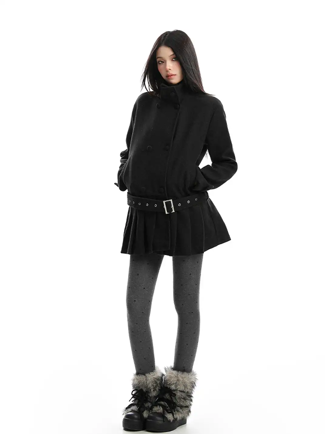 BIGGOLD | Double-Breasted Stand Collar Wool Coat