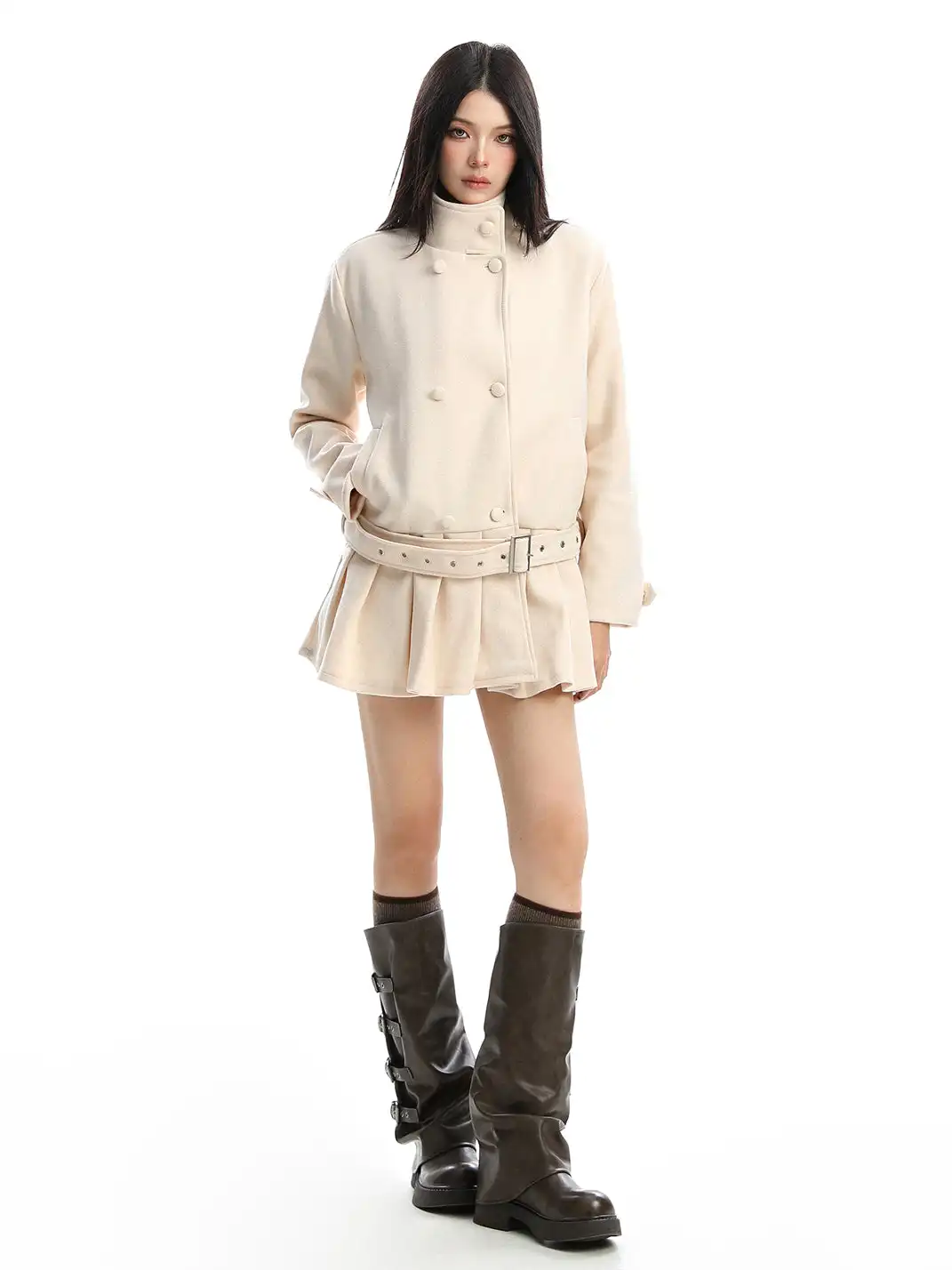 BIGGOLD | Double-Breasted Stand Collar Wool Coat