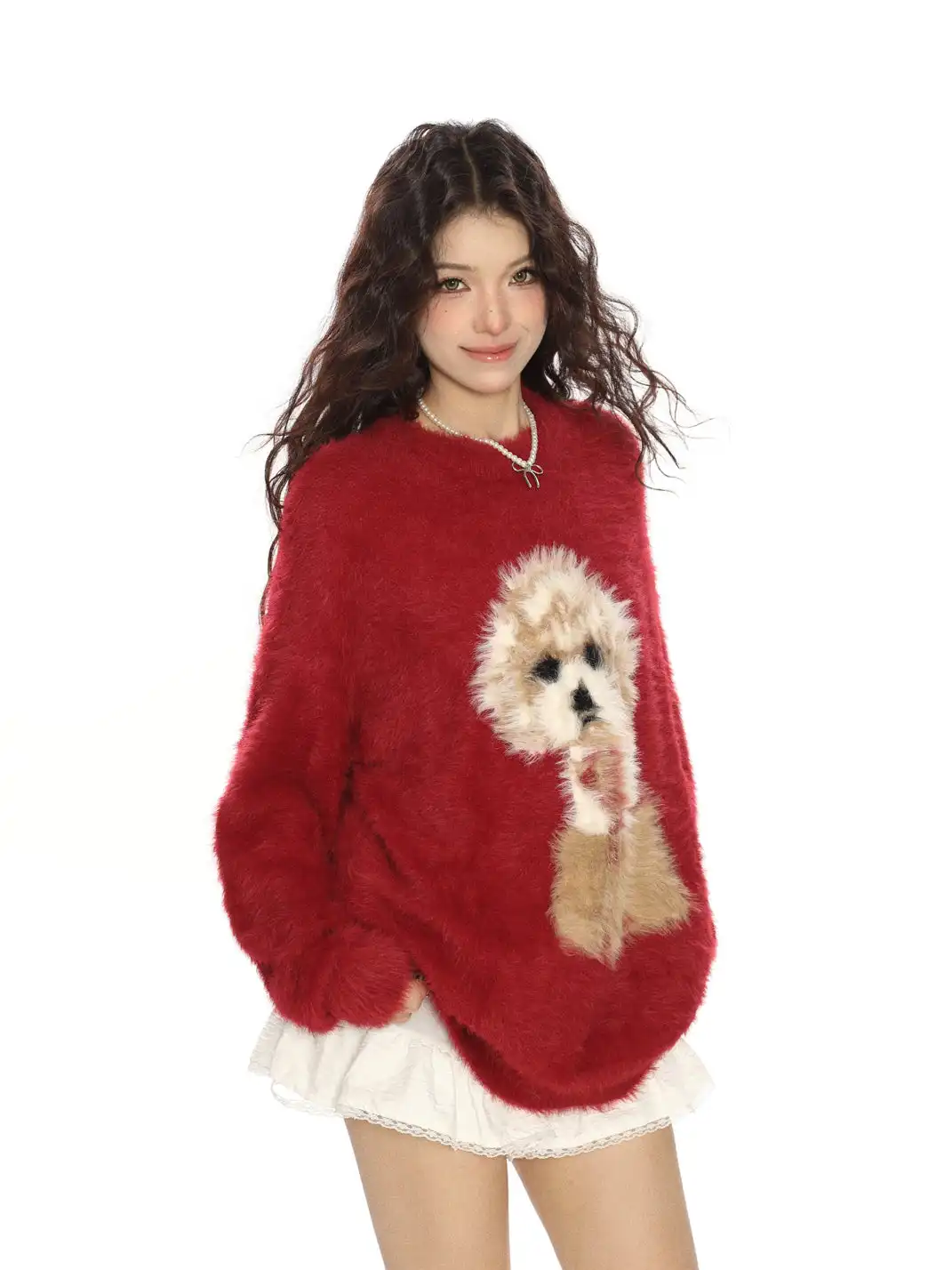 BIGGOLD | Red Christmas Dog Mohair Sweater