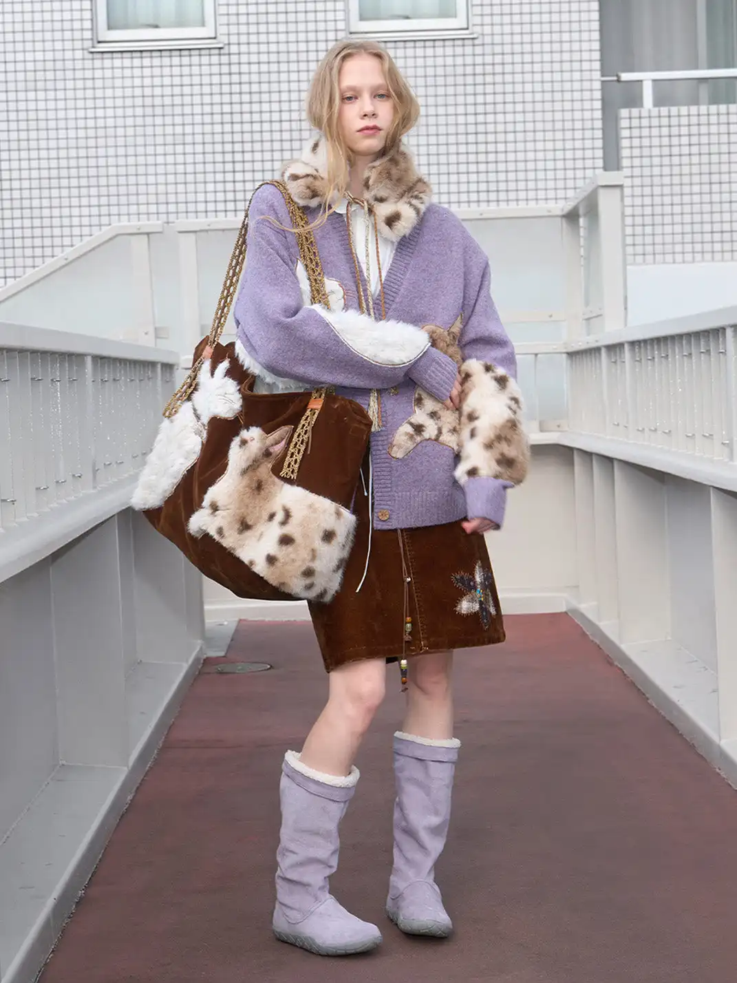 Outthe Blue | Eco-friendly Fur Cat Embroidery Cardigan