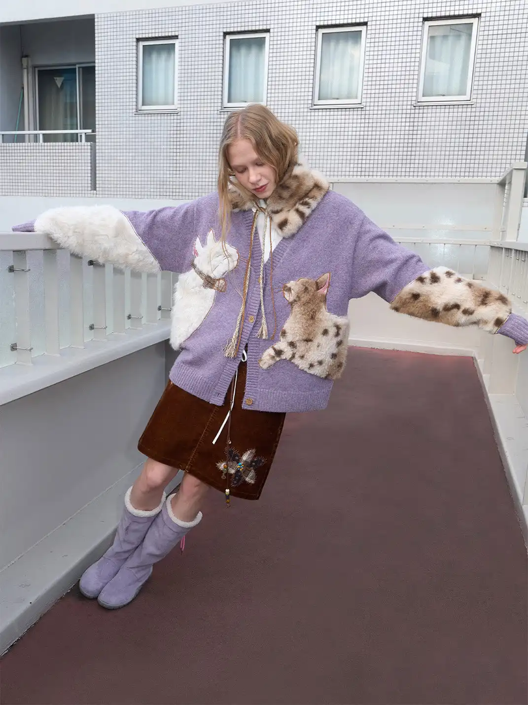Outthe Blue | Eco-friendly Fur Cat Embroidery Cardigan