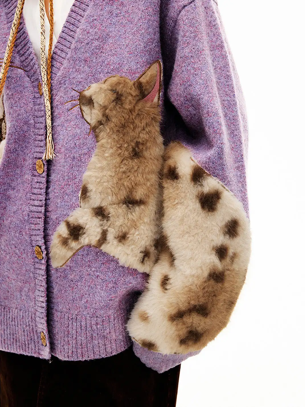 Outthe Blue | Eco-friendly Fur Cat Embroidery Cardigan