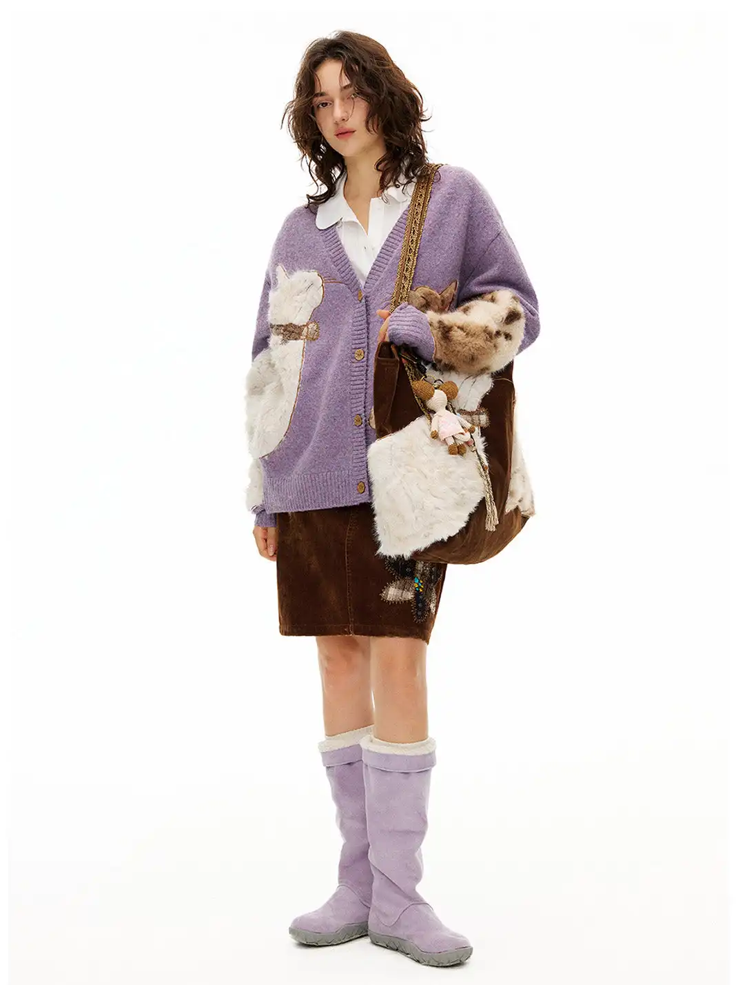 Outthe Blue | Eco-friendly Fur Cat Embroidery Cardigan