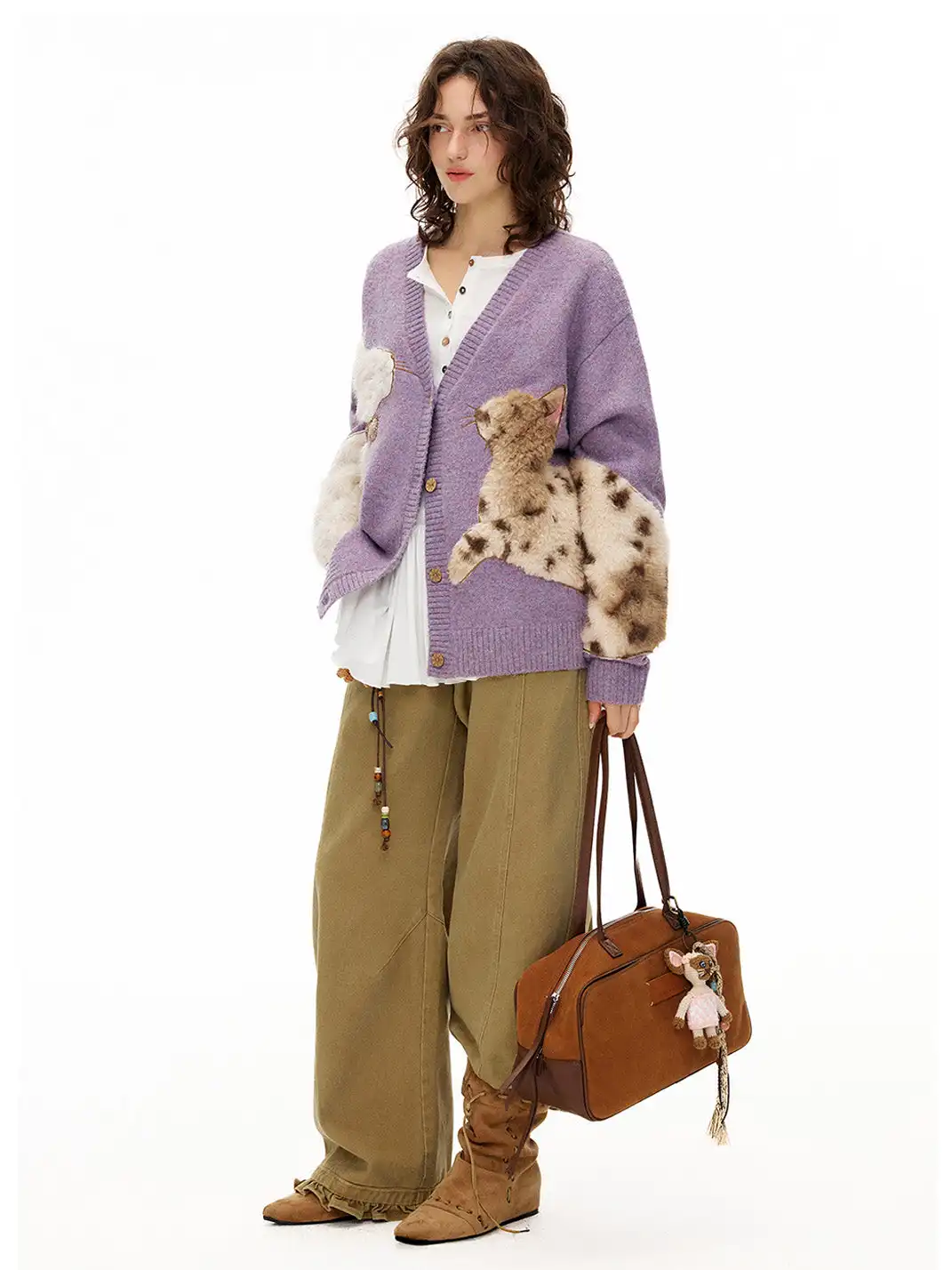Outthe Blue | Eco-friendly Fur Cat Embroidery Cardigan