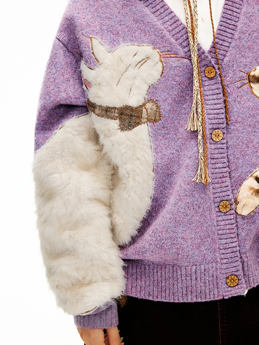 Outthe Blue | Eco-friendly Fur Cat Embroidery Cardigan