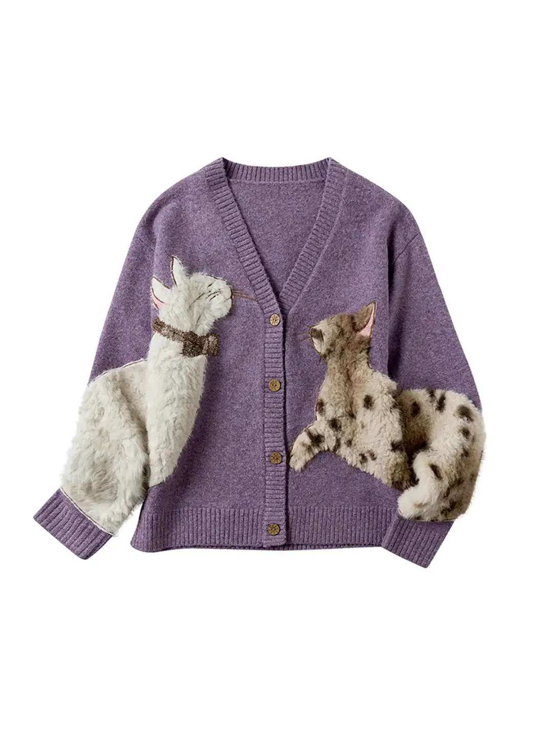 Outthe Blue | Eco-friendly Fur Cat Embroidery Cardigan