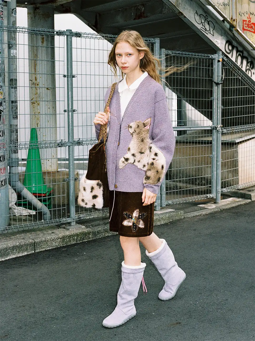 Outthe Blue | Eco-friendly Fur Cat Embroidery Cardigan