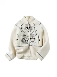 Outthe Blue | Embroidered Drop Shoulder Loose Woolen Jacket