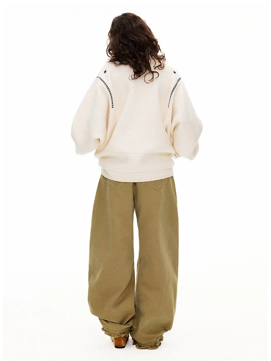Outthe Blue | Embroidered Drop Shoulder Loose Woolen Jacket