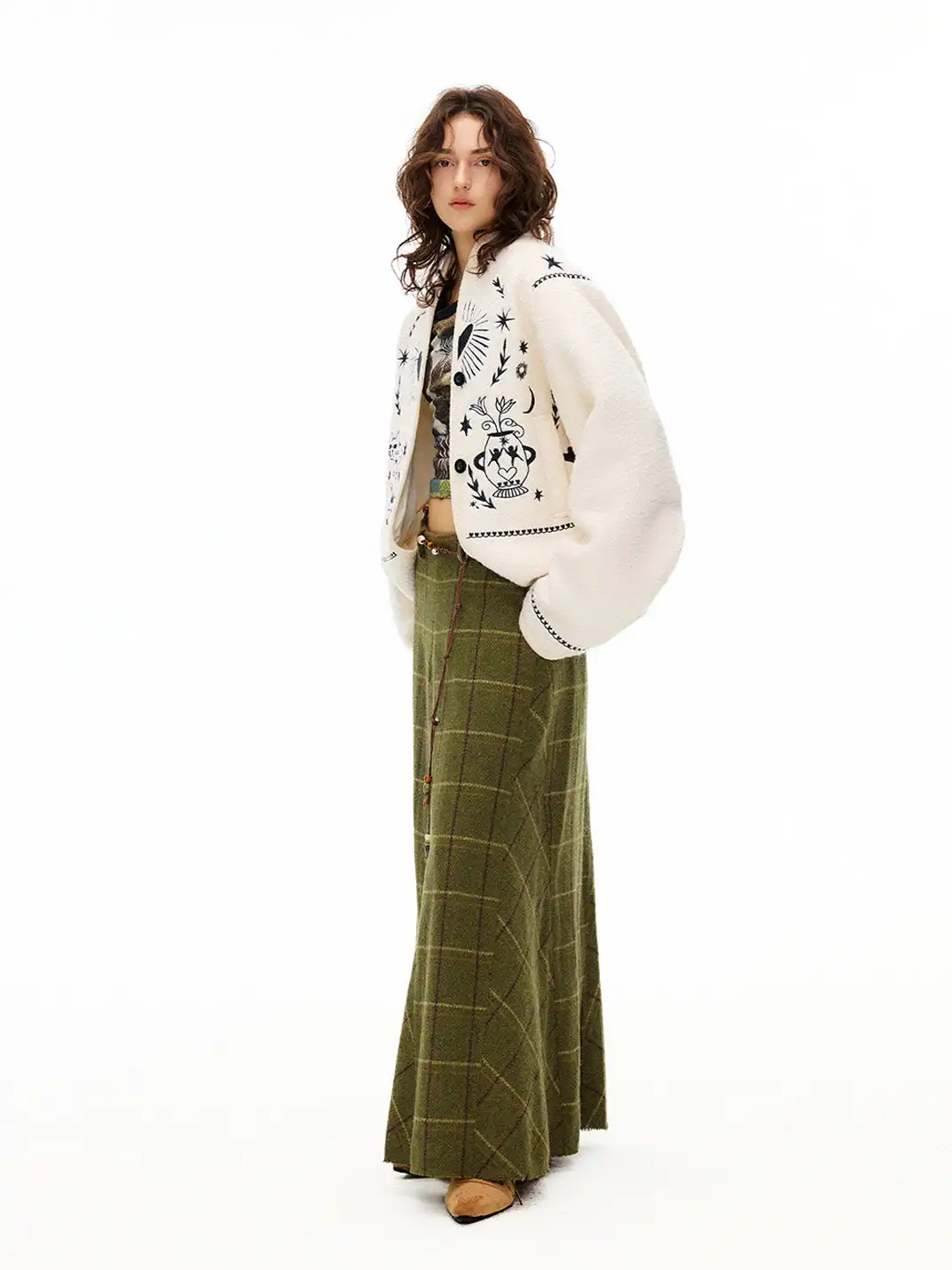 Outthe Blue | Embroidered Drop Shoulder Loose Woolen Jacket