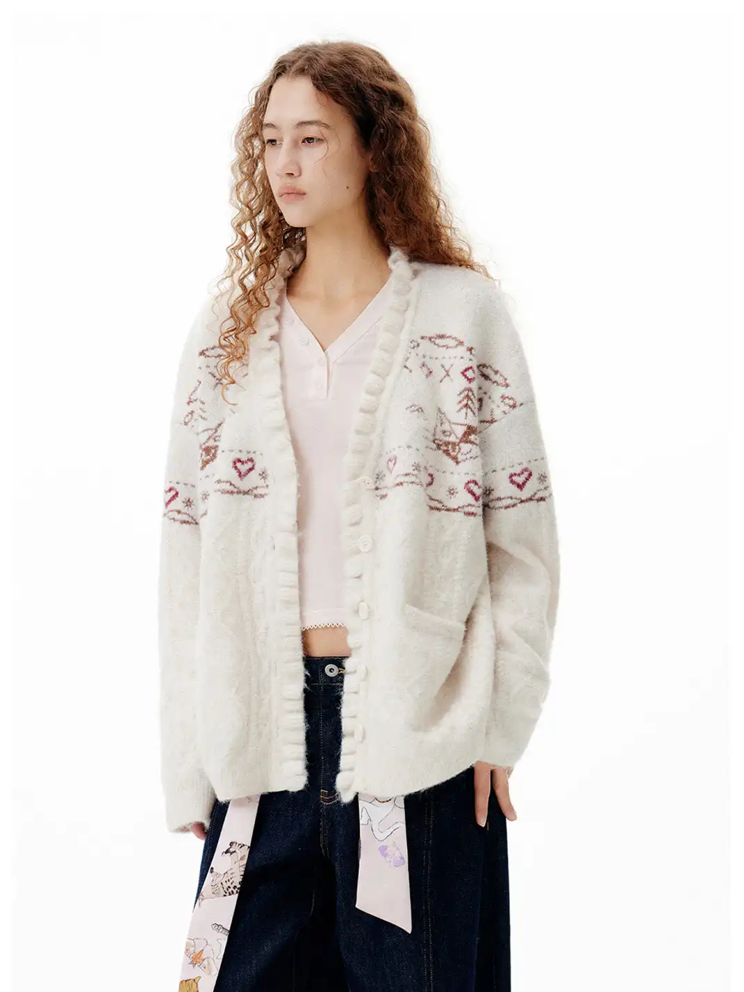 Outthe Blue | Fair Isle Cable Knit Cardigan