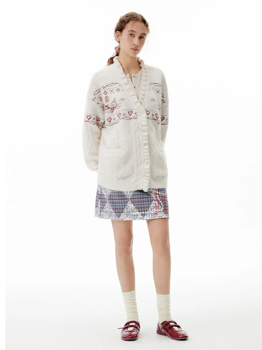 Outthe Blue | Fair Isle Cable Knit Cardigan