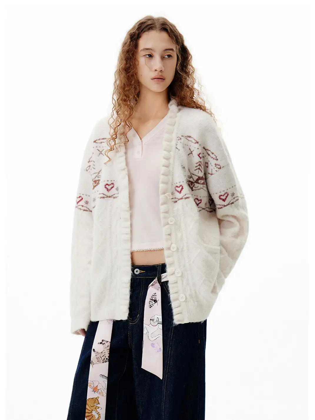 Outthe Blue | Fair Isle Cable Knit Cardigan