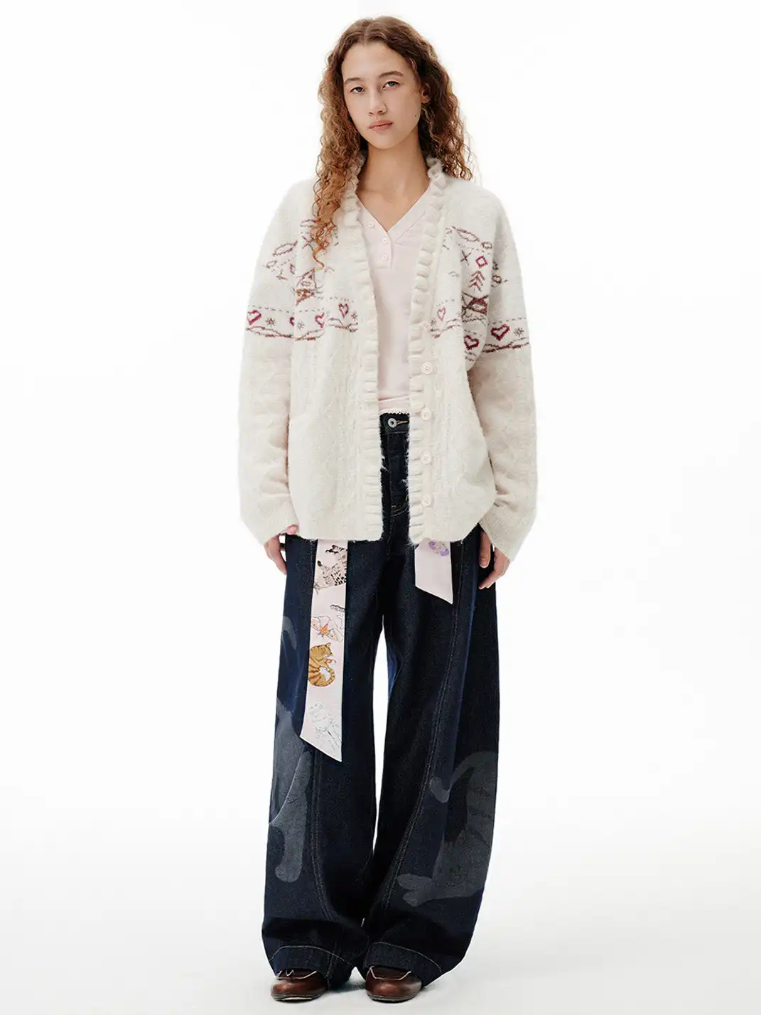 Outthe Blue | Fair Isle Cable Knit Cardigan