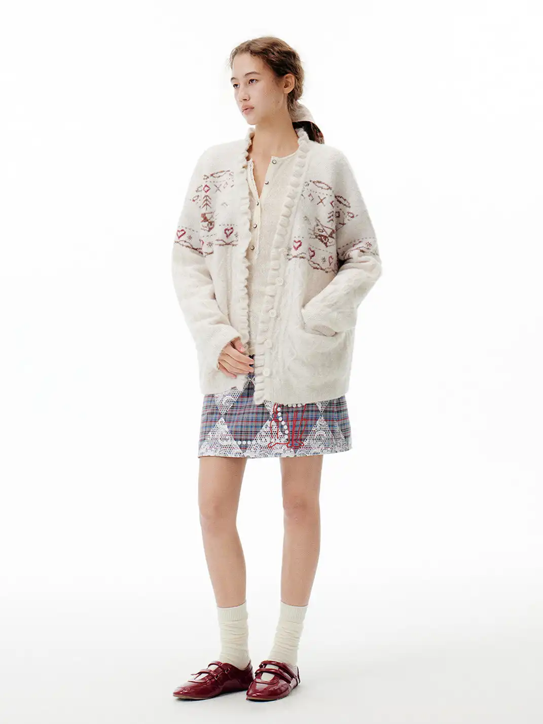 Outthe Blue | Fair Isle Cable Knit Cardigan