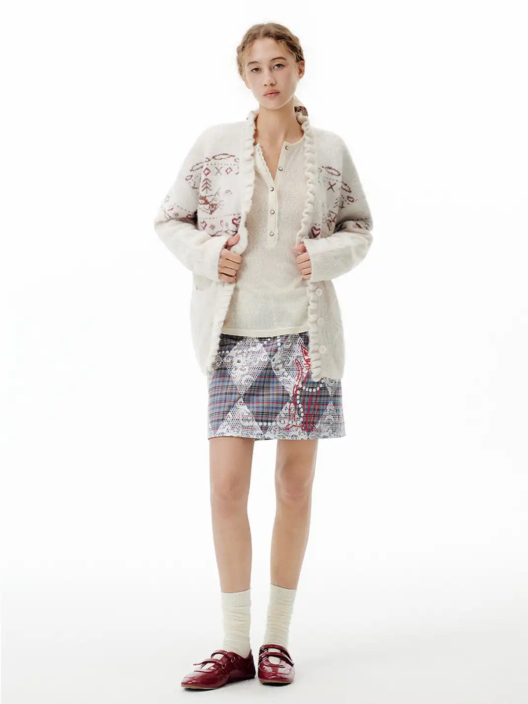 Outthe Blue | Fair Isle Cable Knit Cardigan