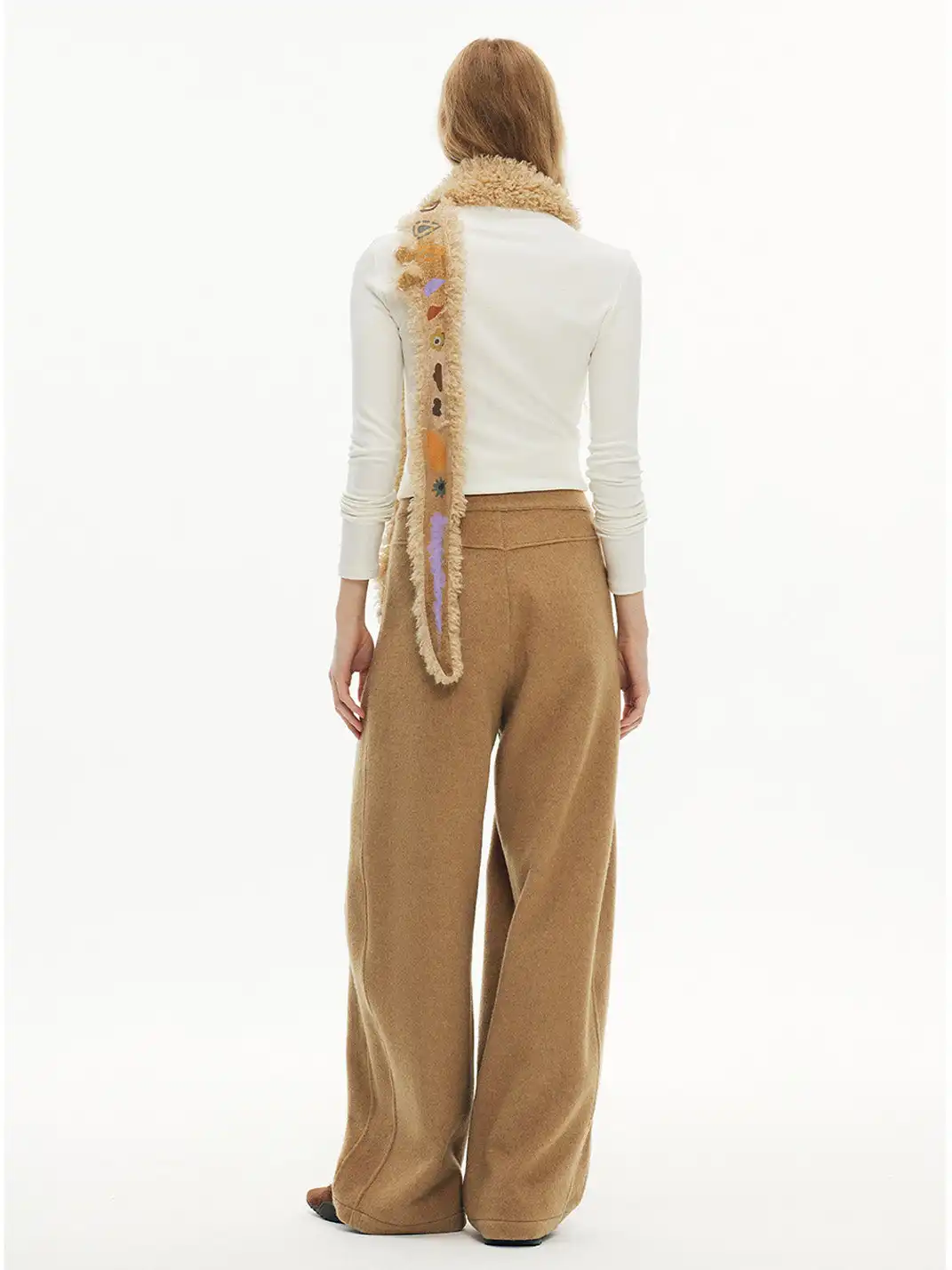Outthe Blue | Wool Blend Cat Embroidery Patchwork Pants