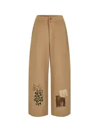 Outthe Blue | Wool Blend Cat Embroidery Patchwork Pants
