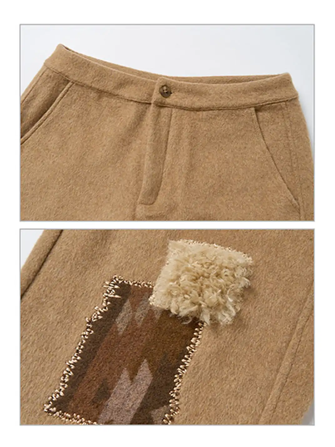Outthe Blue | Wool Blend Cat Embroidery Patchwork Pants