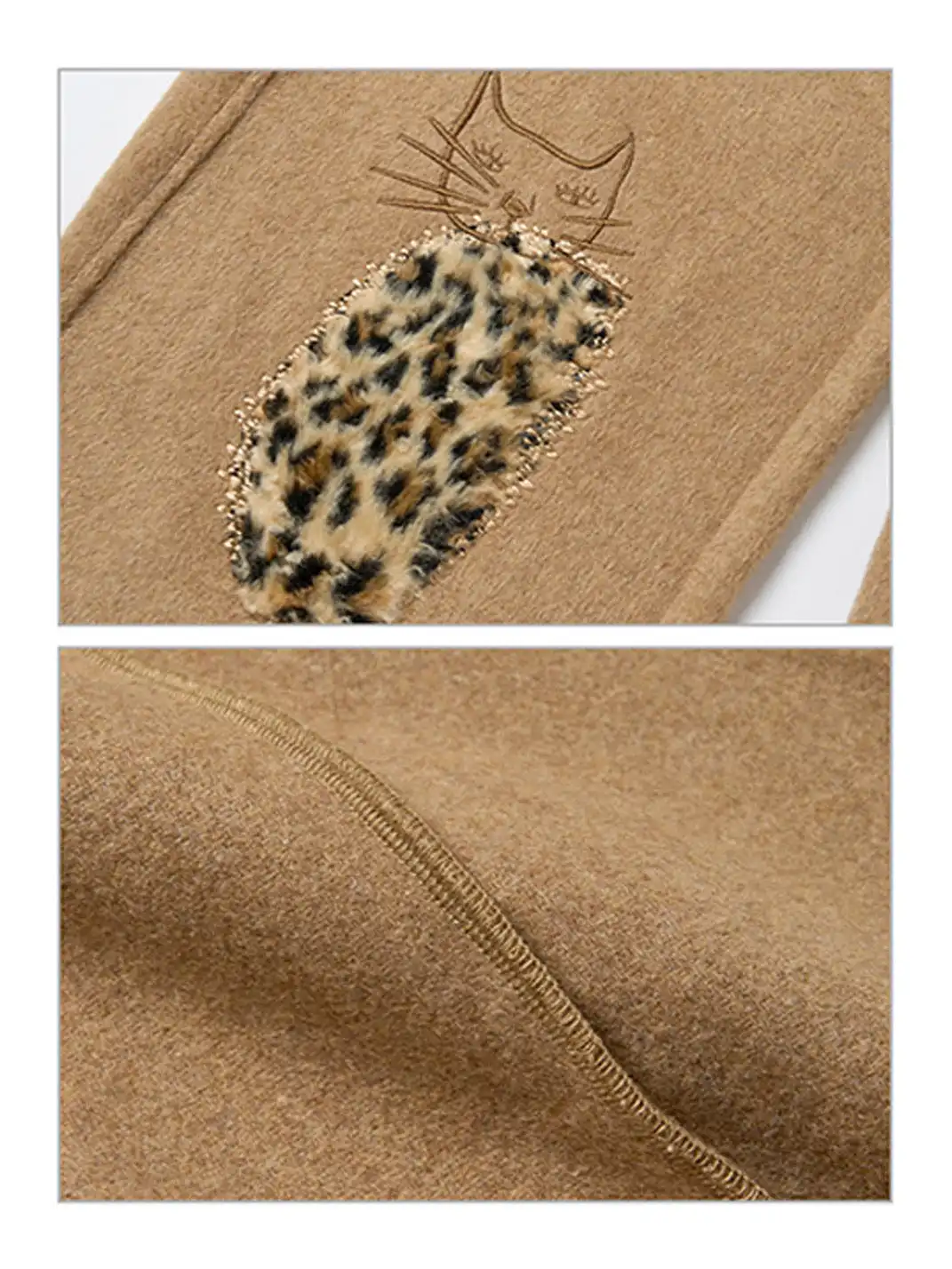 Outthe Blue | Wool Blend Cat Embroidery Patchwork Pants