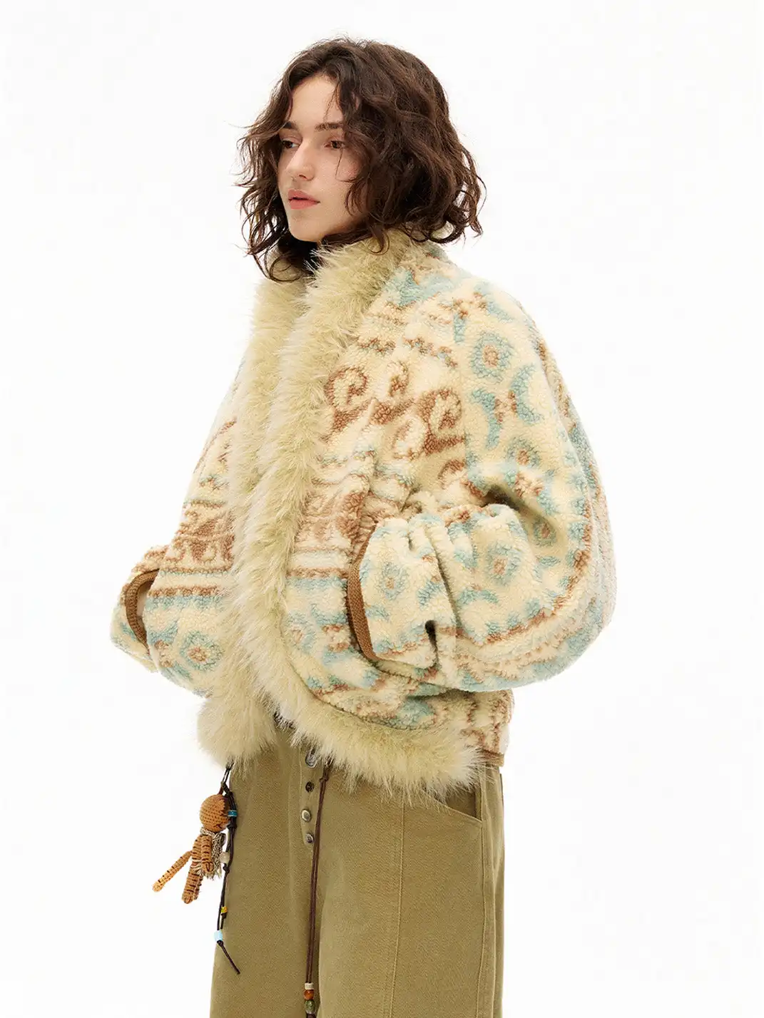 Outthe Blue | Fair Isle Patterned Lambswool Jacket with Fur Collar