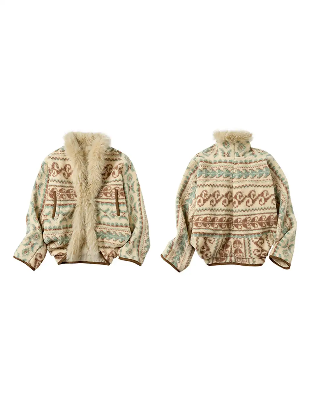 Outthe Blue | Fair Isle Patterned Lambswool Jacket with Fur Collar