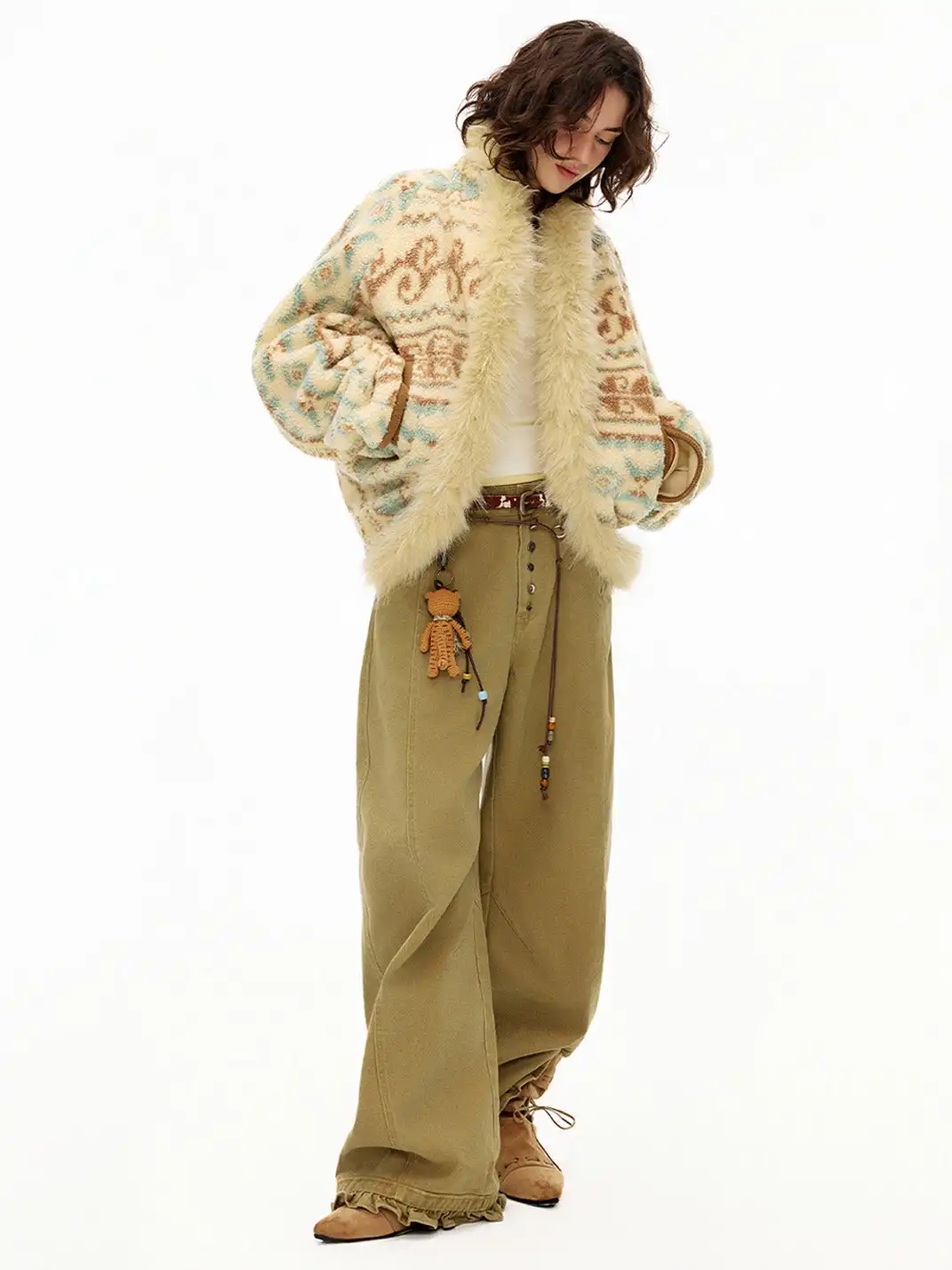 Outthe Blue | Fair Isle Patterned Lambswool Jacket with Fur Collar