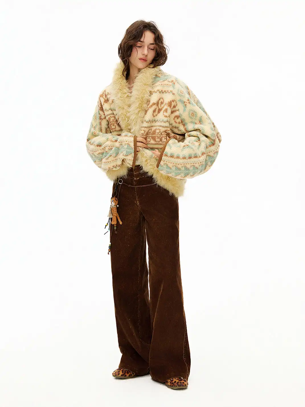 Outthe Blue | Fair Isle Patterned Lambswool Jacket with Fur Collar
